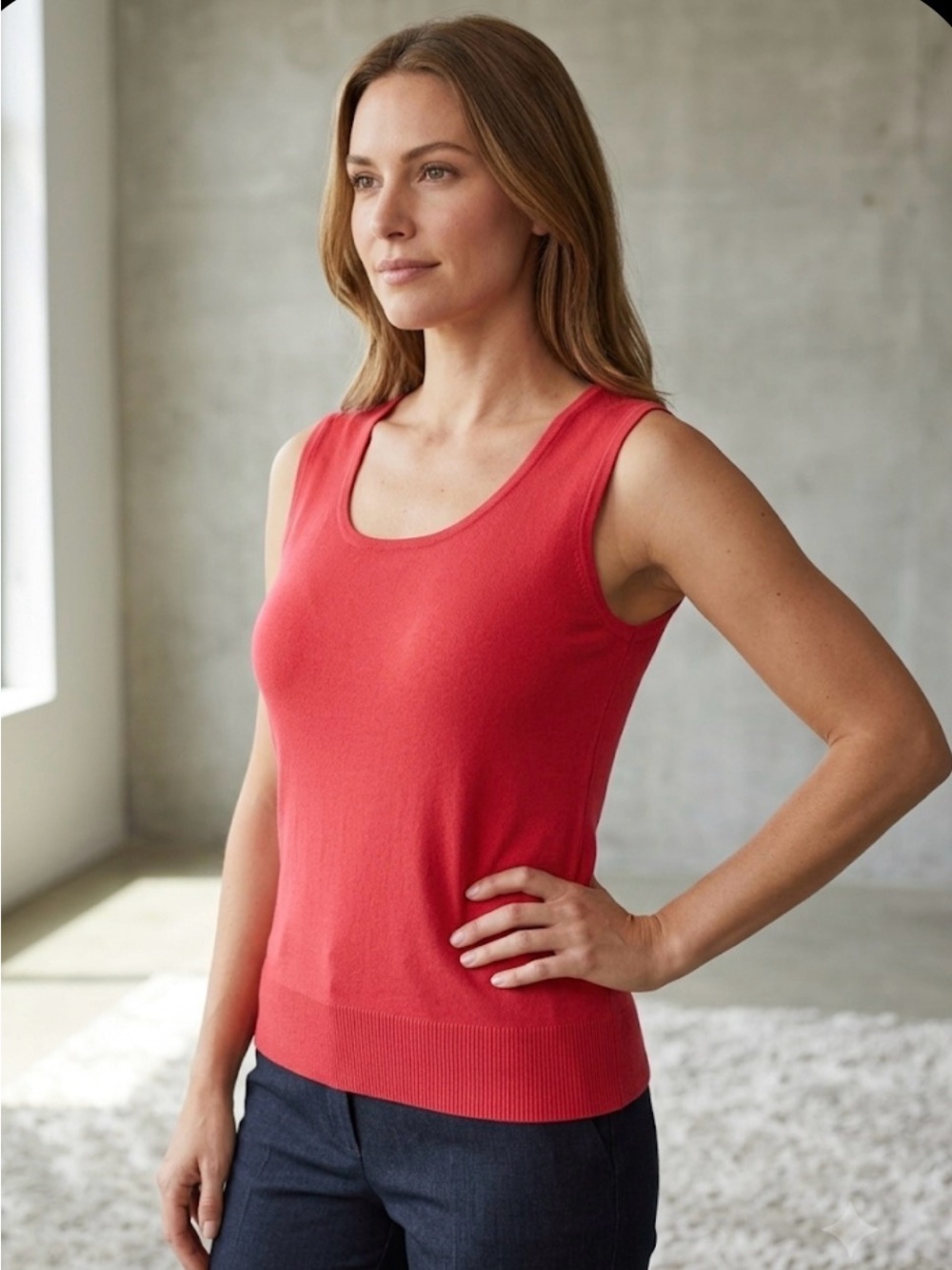 Spense Bright Red Knit Scoop Neck Tank